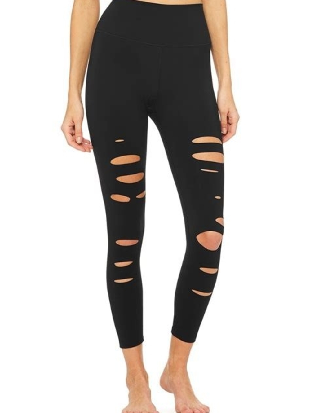 ALO Yoga Black High-Waist Distressed Leggings
